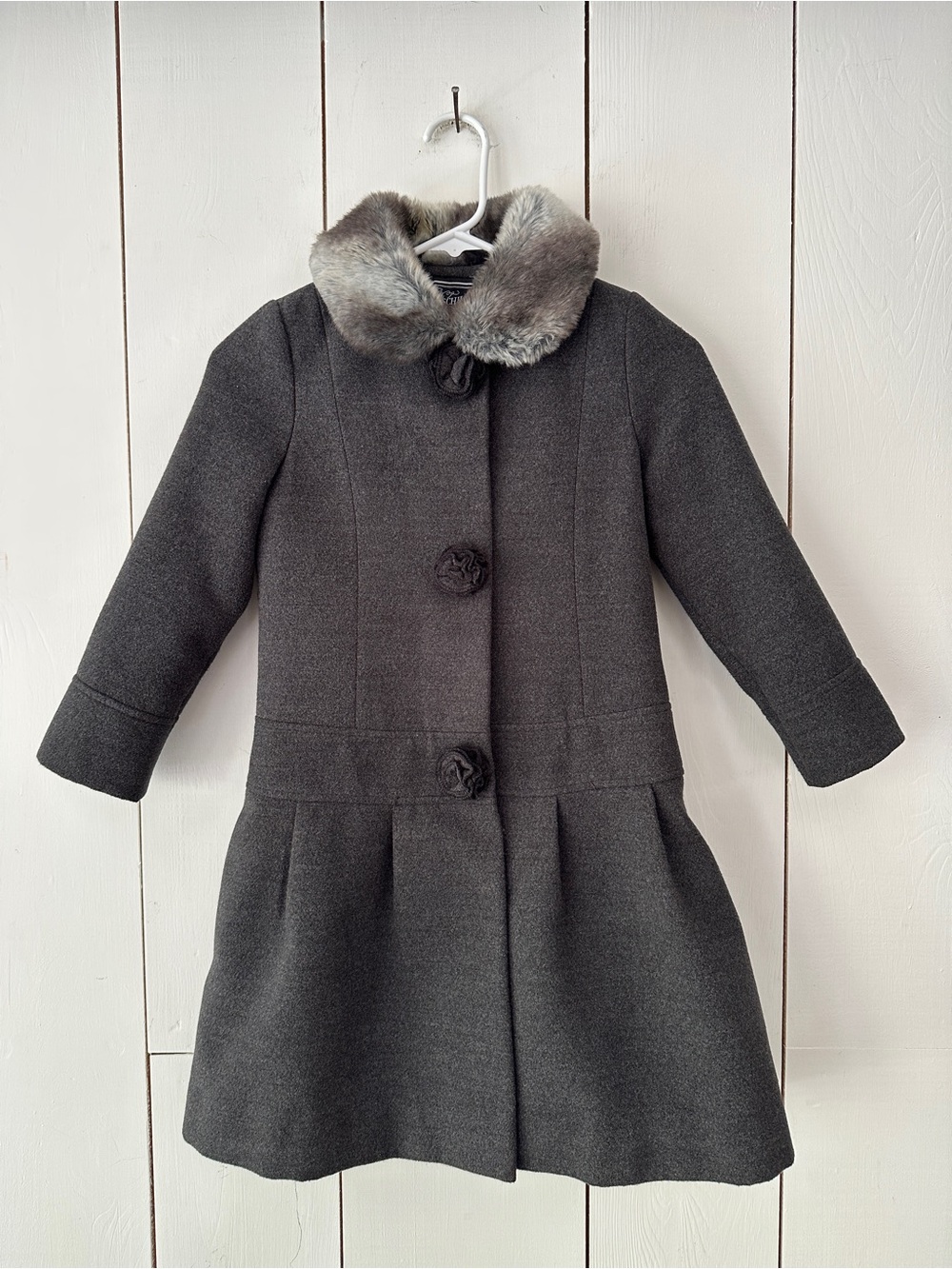 Rothschild Girl's Sz 6 Winter Coat With Faux Fur Collar Grey